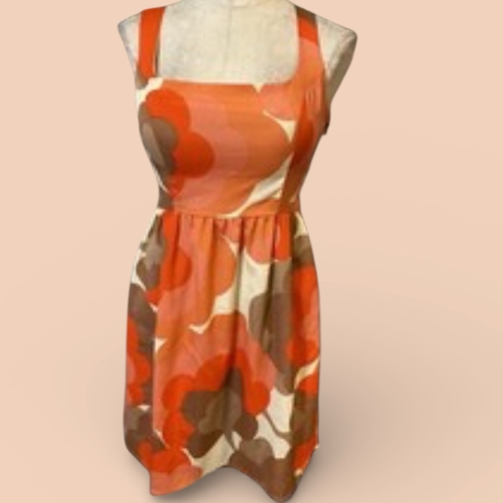 Judith March Floral Retro Mini Sundress Orange Pink Large EUC - Picture 4 of 13